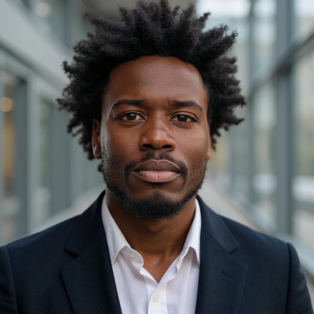 Business headshot AI, realistic Black male portrait for official documents.
