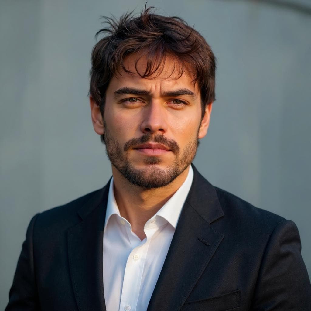 AI generated professional headshot of a man with brown hair and beard, suitable for ID photos.